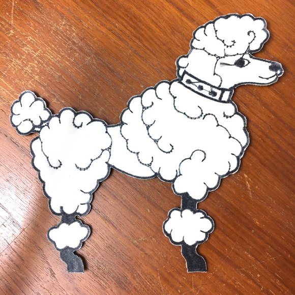 50’s Poodle White Satin 6"  Applique Facing Left Vintage  NOS - Picture 5 of 7